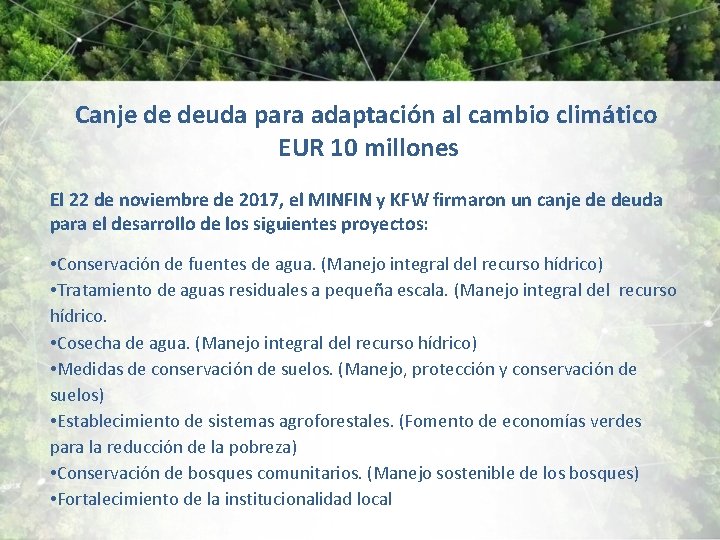 Canje de deuda para adaptación al cambio climático EUR 10 millones El 22 de