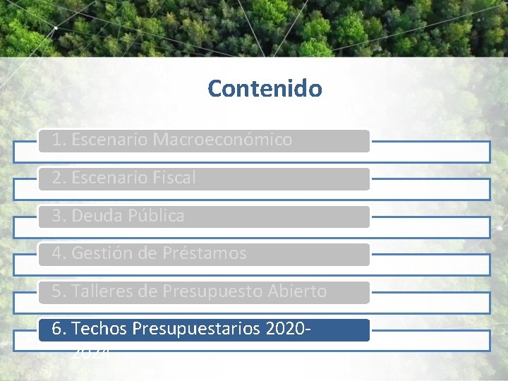 Contenido 1. Escenario Macroeconómico 2. Escenario Fiscal 3. Deuda Pública 4. Gestión de Préstamos