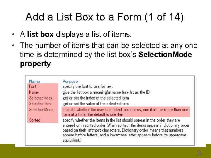 Add a List Box to a Form (1 of 14) • A list box