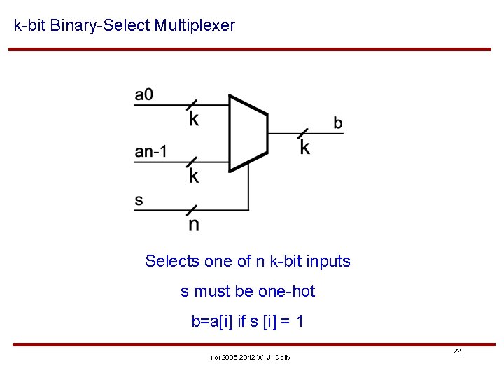 k-bit Binary-Select Multiplexer Selects one of n k-bit inputs s must be one-hot b=a[i]