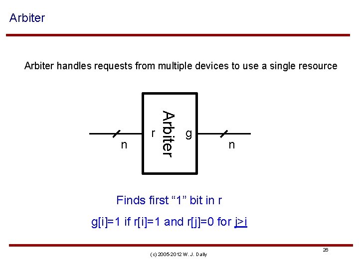 Arbiter handles requests from multiple devices to use a single resource Arbiter n r