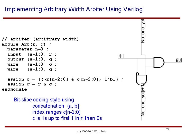 Implementing Arbitrary Width Arbiter Using Verilog // arbiter (arbitrary width) module Arb(r, g) ;