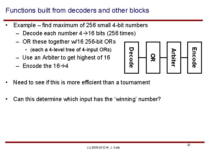 Functions built from decoders and other blocks • Example – find maximum of 256