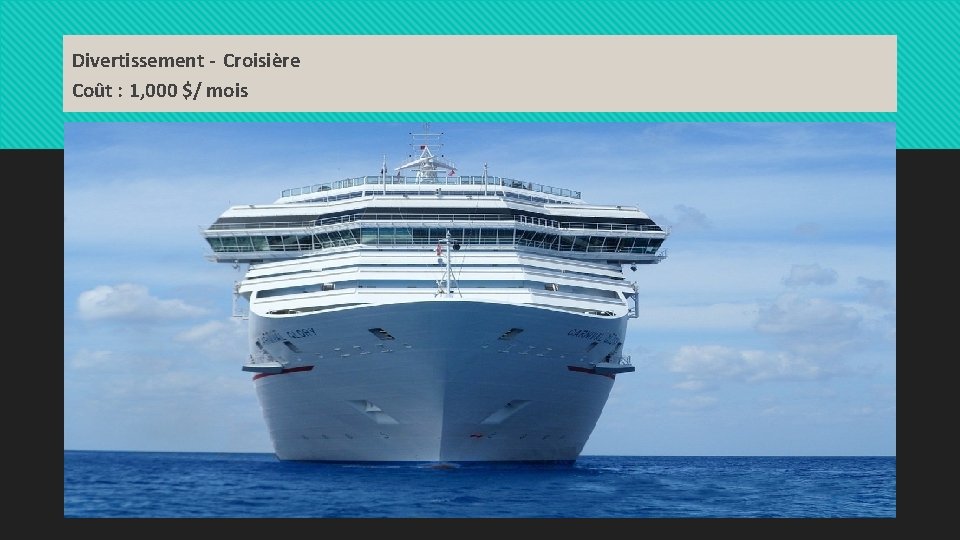 Divertissement - Croisière Coût : 1, 000 $/ mois 