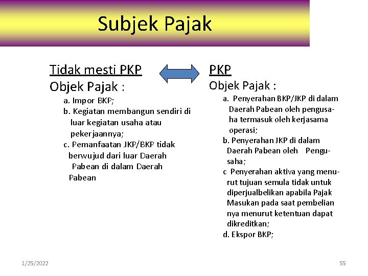 Subjek Pajak Tidak mesti PKP Objek Pajak : a. Impor BKP; b. Kegiatan membangun