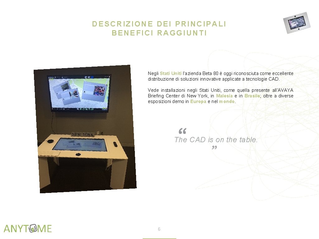 DESCRIZIONE DEI PRINCIPALI BENEFICI RAGGIUNTI Negli Stati Uniti l’azienda Beta 80 è oggi riconosciuta