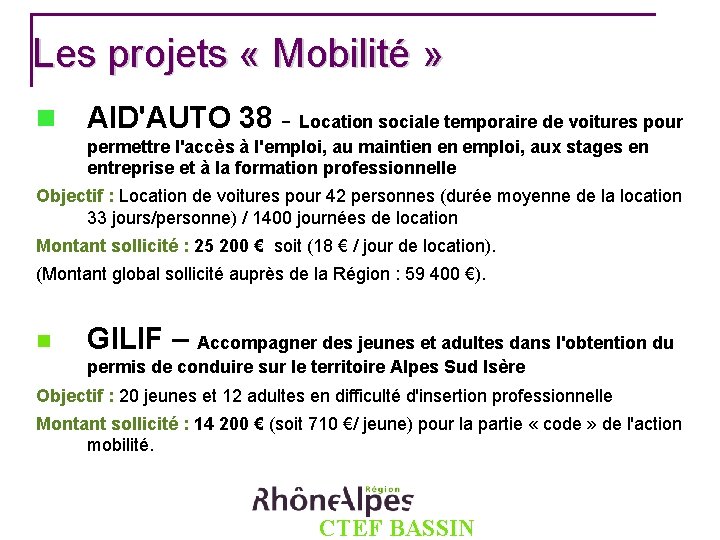 Les projets « Mobilité » AID'AUTO 38 - Location sociale temporaire de voitures pour