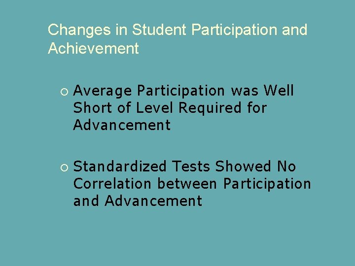 Changes in Student Participation and Achievement Average Participation was Well Short of Level Required