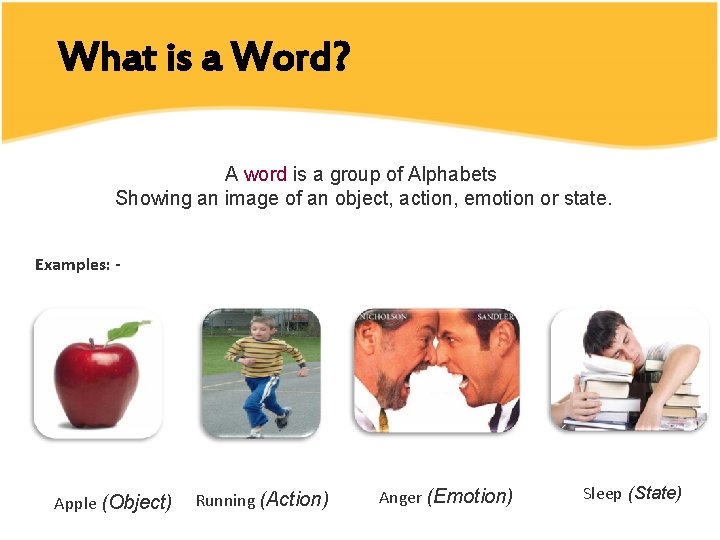 What is a Word? A word is a group of Alphabets Showing an image