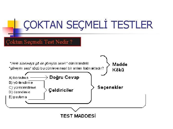 ÇOKTAN SEÇMELİ TESTLER Çoktan Seçmeli Test Nedir ? 