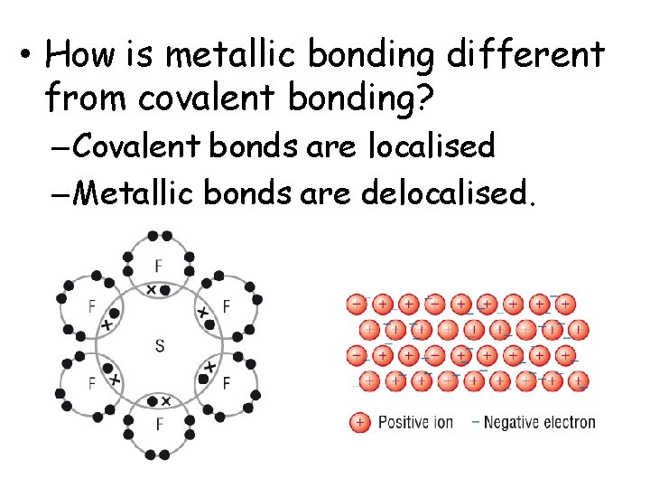  • How is metallic bonding different from covalent bonding? – Covalent bonds are