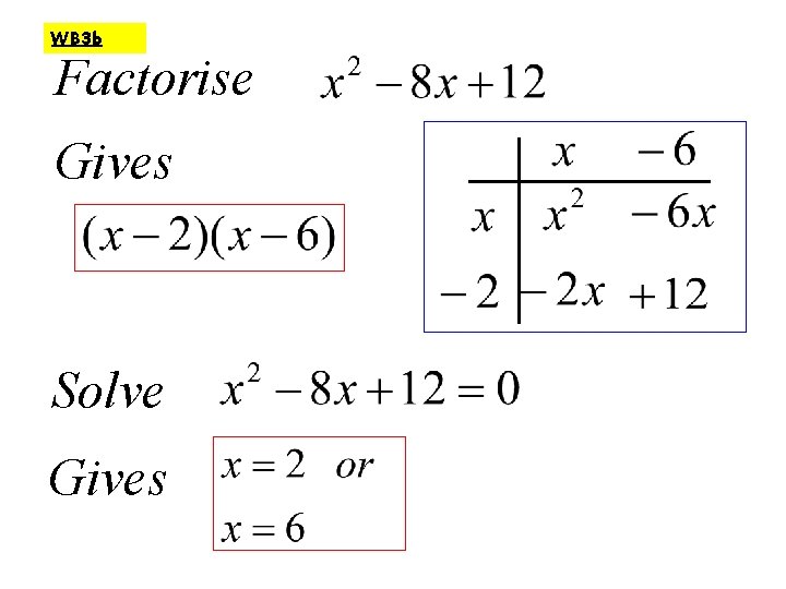 Factorise and solve ii WB 3 b Starter: inequalities notation 3 Factorise Gives Solve
