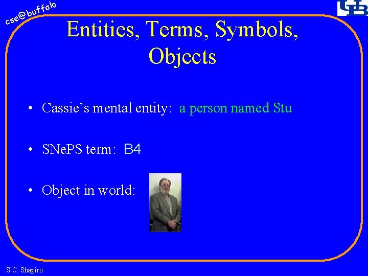 fa buf @ cse lo Entities, Terms, Symbols, Objects • Cassie’s mental entity: a