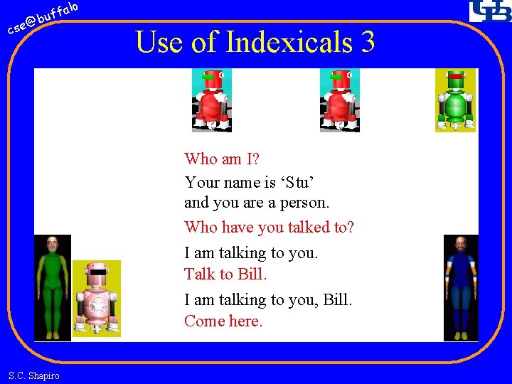 fa buf @ cse lo Use of Indexicals 3 Who am I? Your name