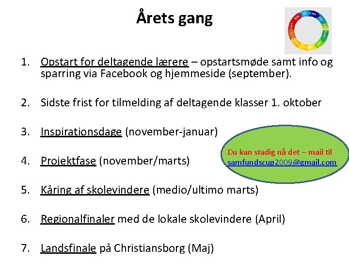 Årets gang 1. Opstart for deltagende lærere – opstartsmøde samt info og sparring via