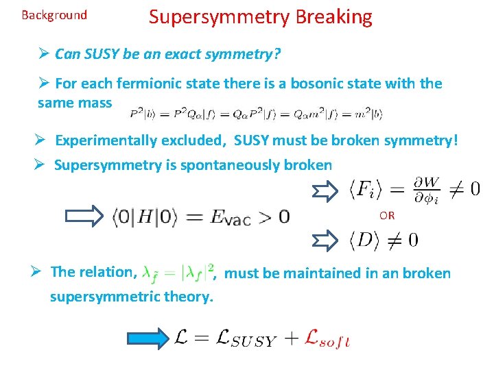 Background Supersymmetry Breaking Ø Can SUSY be an exact symmetry? Ø For each fermionic