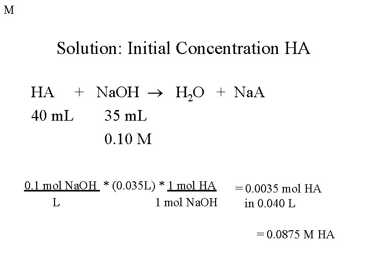 M Solution: Initial Concentration HA HA + Na. OH H 2 O + Na.