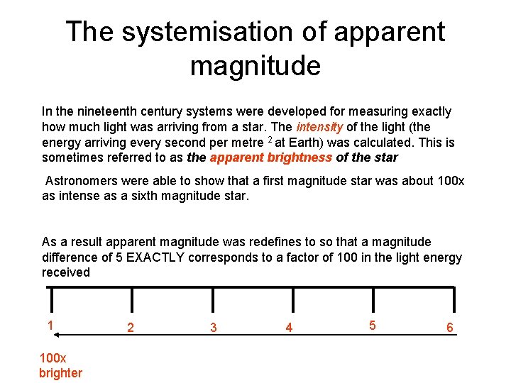 The systemisation of apparent magnitude In the nineteenth century systems were developed for measuring