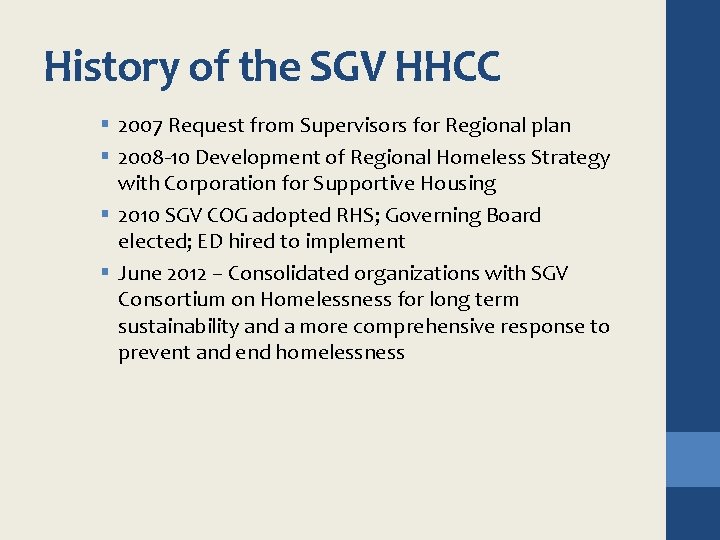 History of the SGV HHCC § 2007 Request from Supervisors for Regional plan §