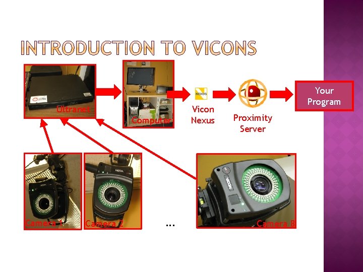 Ultranet Computer Camera 1 Camera 2 . . . Vicon Nexus Your Program Proximity