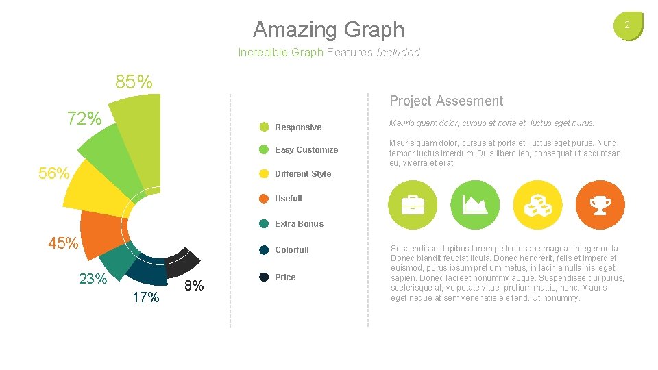 Amazing Graph Incredible Graph Features Included 85% Project Assesment 72% 56% Responsive Mauris quam