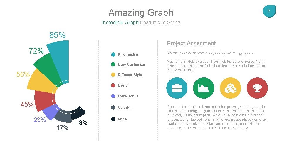 Amazing Graph Incredible Graph Features Included 85% Project Assesment 72% 56% Responsive Mauris quam