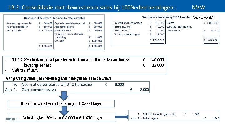 18. 2 Consolidatie met downstream sales bij 100%-deelnemingen : NVW (voor correctie) - 31