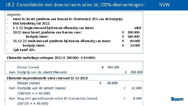 18. 2 Consolidatie met downstream sales bij 100%-deelnemingen : Gegeven: - Jones bv levert