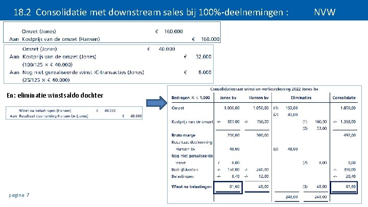 18. 2 Consolidatie met downstream sales bij 100%-deelnemingen : En: eliminatie winstsaldo dochter pagina