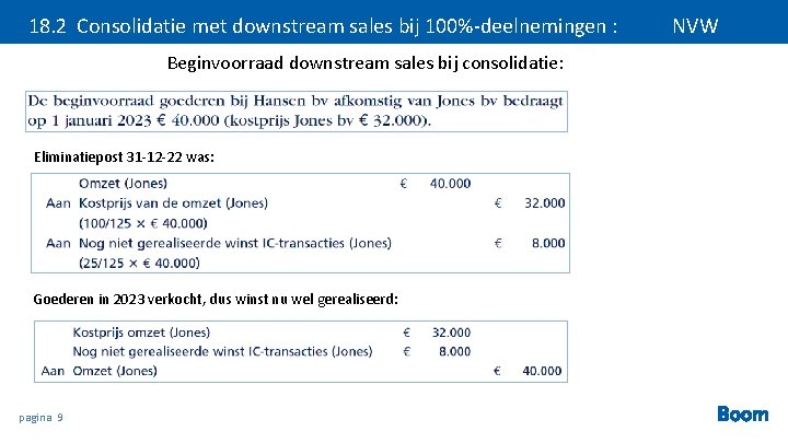 18. 2 Consolidatie met downstream sales bij 100%-deelnemingen : Beginvoorraad downstream sales bij consolidatie:
