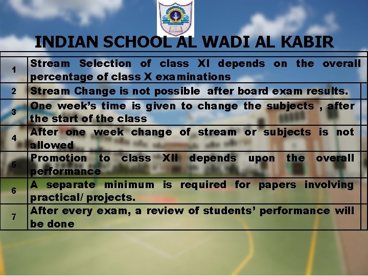 INDIAN SCHOOL AL WADI AL KABIR 1 2 3 4 5 6 7 Stream