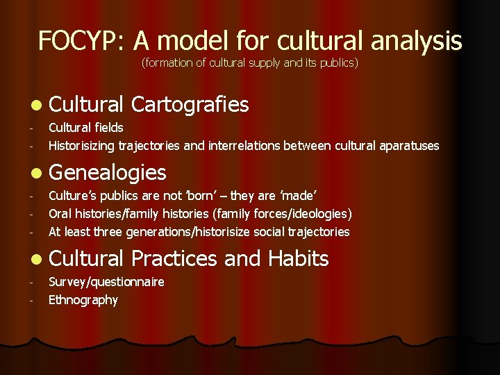 FOCYP: A model for cultural analysis (formation of cultural supply and its publics) l