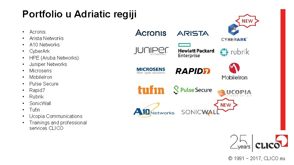 Portfolio u Adriatic regiji • • • • Acronis Arista Networks A 10 Networks