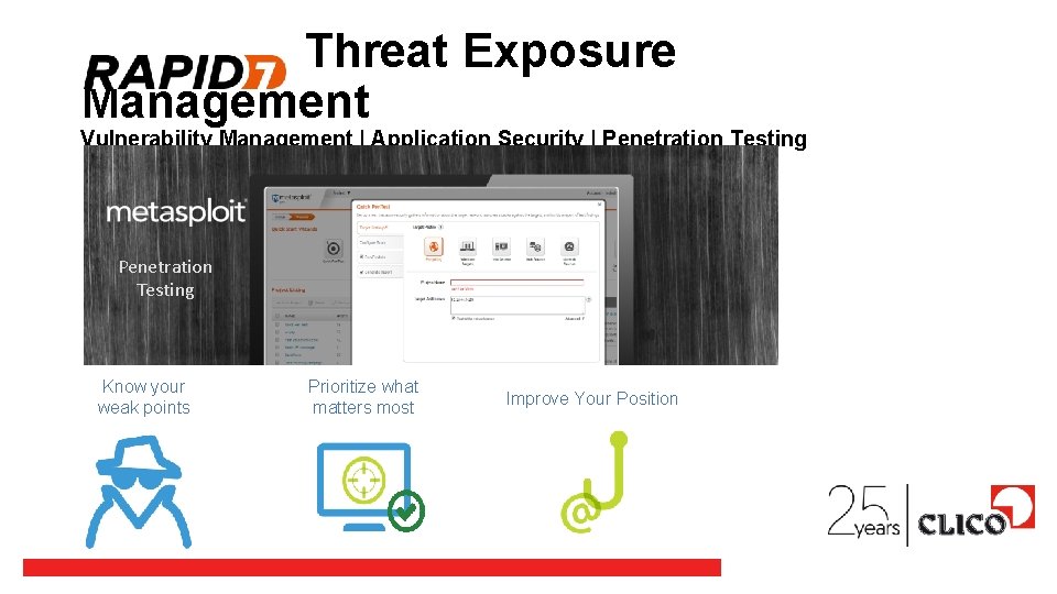 Threat Exposure Management Vulnerability Management | Application Security | Penetration Testing Know your weak