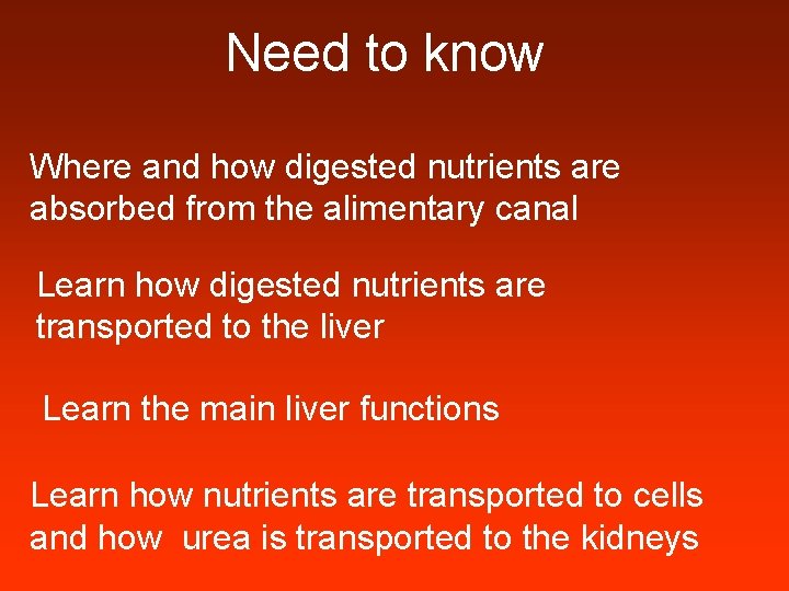 Need to know Where and how digested nutrients are absorbed from the alimentary canal