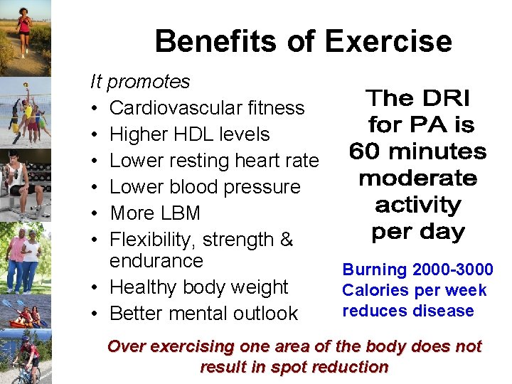 Benefits of Exercise It promotes • Cardiovascular fitness • Higher HDL levels • Lower