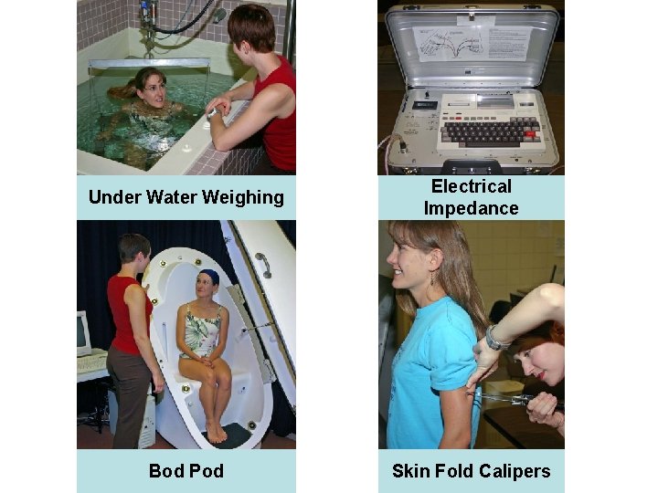 Under Water Weighing Electrical Impedance Bod Pod Skin Fold Calipers 