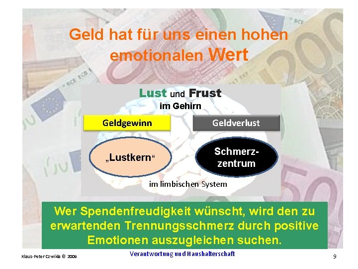 Geld hat für uns einen hohen emotionalen Wert Lust und Frust im Gehirn Geldgewinn