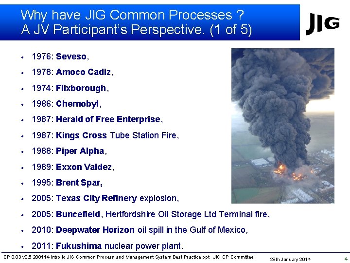 Why have JIG Common Processes ? A JV Participant’s Perspective. (1 of 5) •