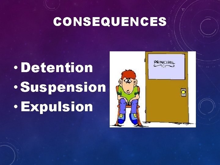 CONSEQUENCES • Detention • Suspension • Expulsion 
