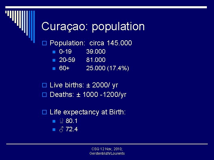 Curaçao: population o Population: circa 145. 000 n 0 -19 39. 000 n 20