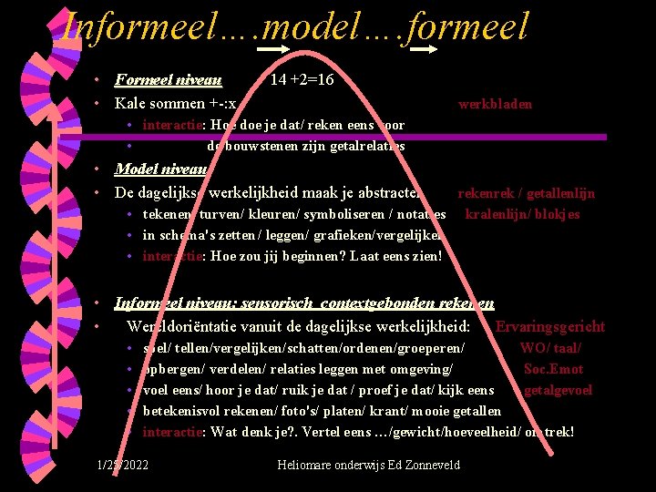 Informeel…. model…. formeel • Formeel niveau • Kale sommen +-: x 14 +2=16 werkbladen