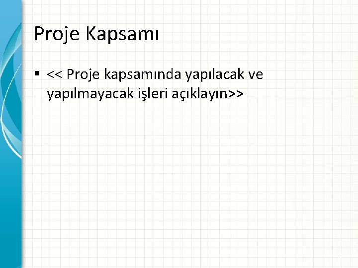 Proje Kapsamı § << Proje kapsamında yapılacak ve yapılmayacak işleri açıklayın>> 8 