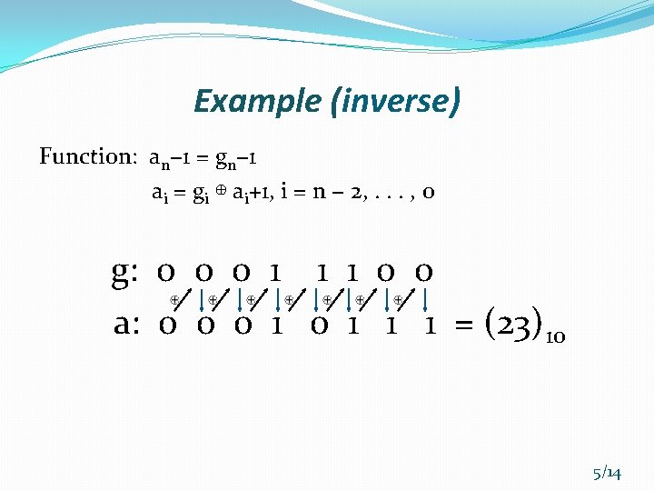 Example (inverse) Function: an− 1 = gn− 1 ai = gi ⊕ ai+1, i