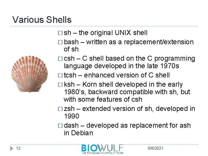 Various Shells � sh – the original UNIX shell � bash – written as