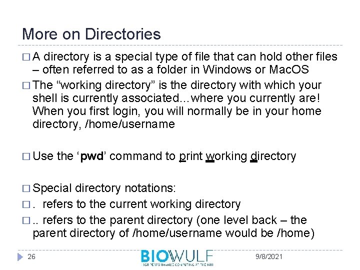More on Directories �A directory is a special type of file that can hold