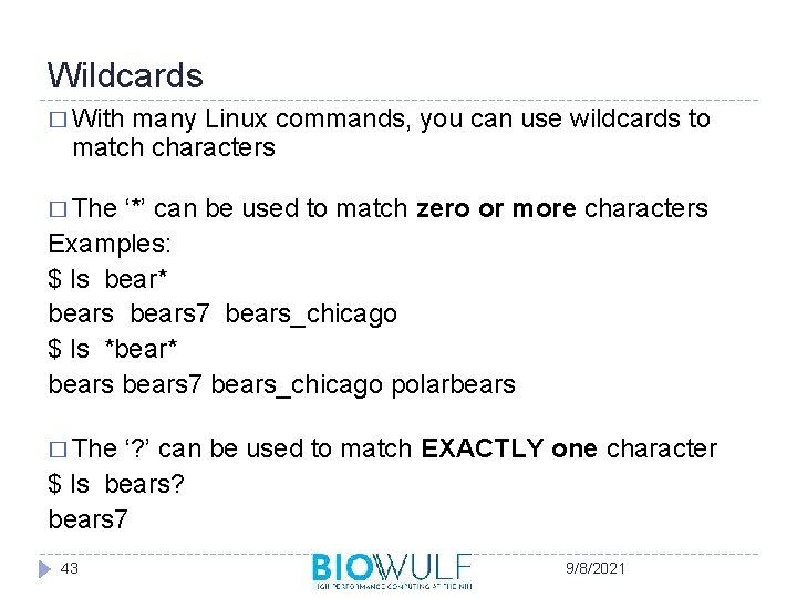 Wildcards � With many Linux commands, you can use wildcards to match characters �