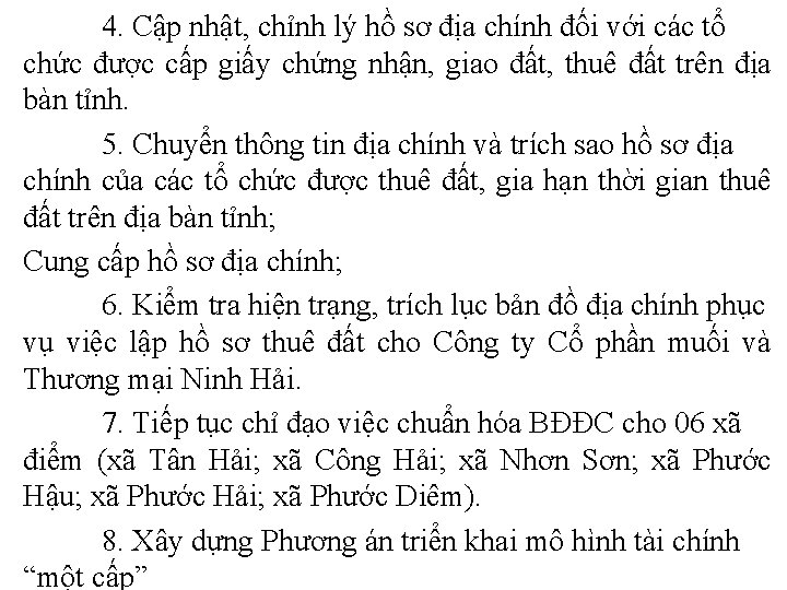 4. Cập nhật, chỉnh lý hồ sơ địa chính đối với các tổ chức