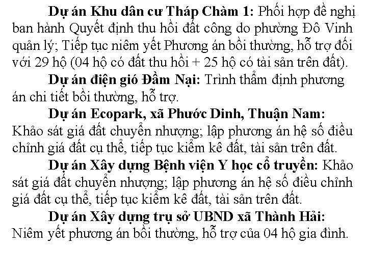 Dự án Khu dân cư Tháp Chàm 1: Phối hợp đề nghị ban hành