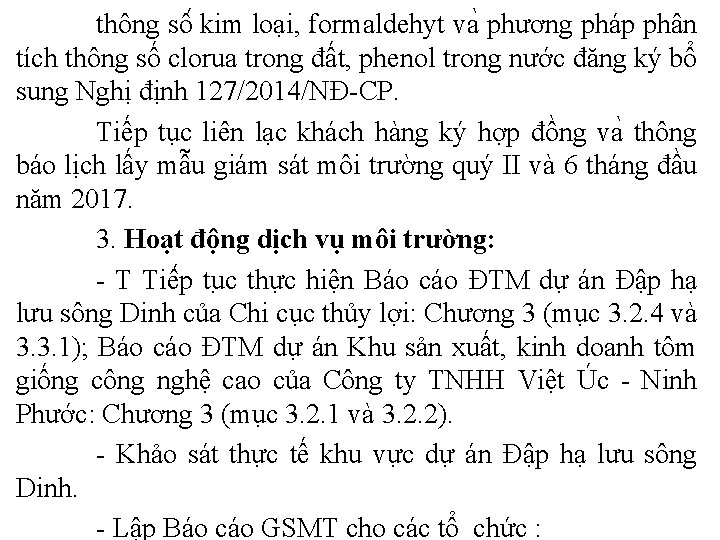 thông sô kim loại, formaldehyt va phương pháp phân tích thông số clorua trong